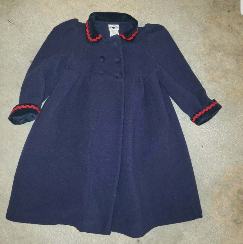 Hartstrings Girls Size 4 Navy Peacoat W/ Red Trim